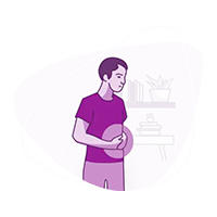 A man with his hands clasped around his stomach in pain from constipation
